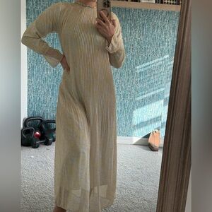 Manuka Soft Yellow Pleated Long Sleeve Dress